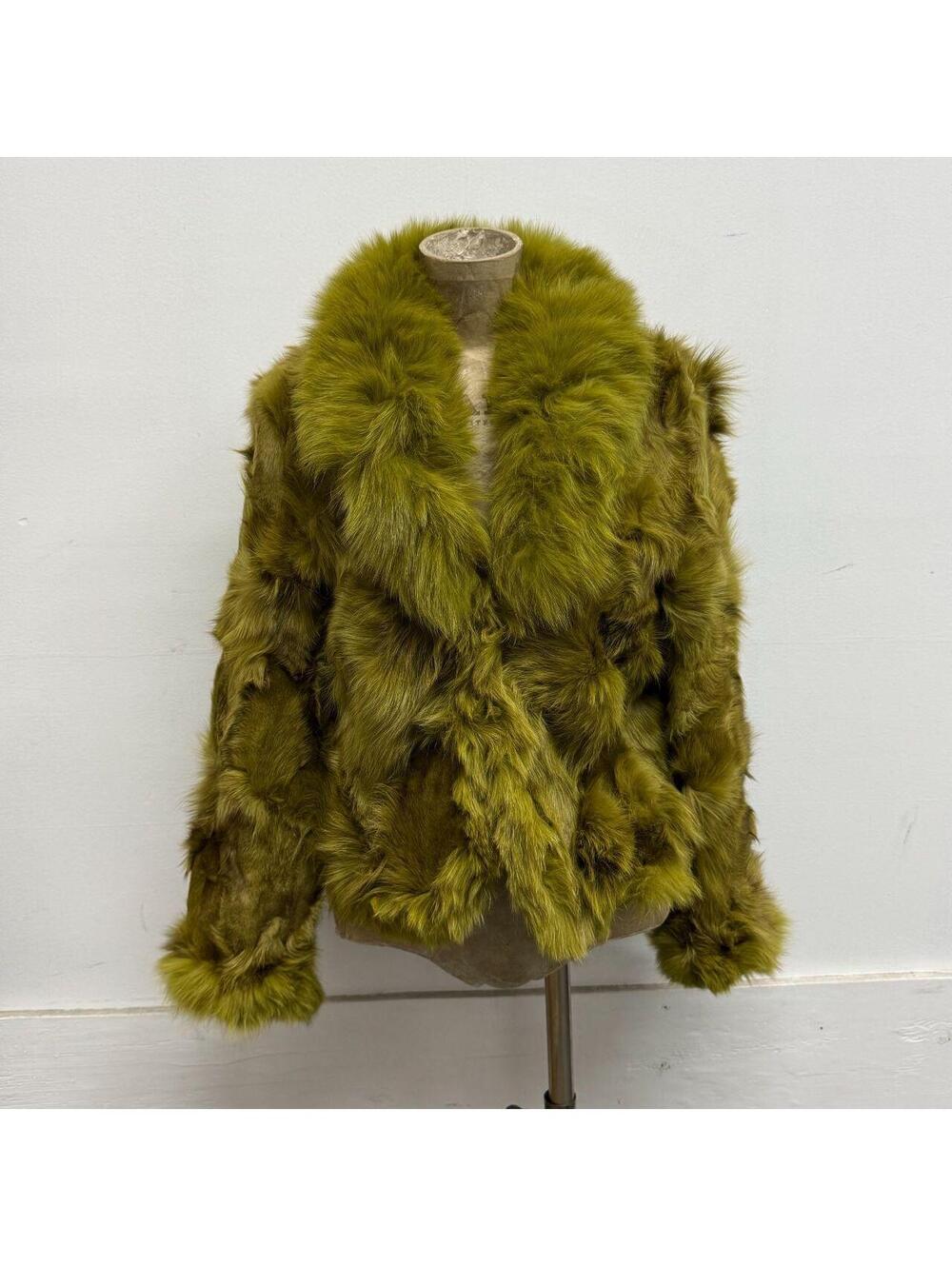 Vintage Y2K Green Chartreuse Fox Fur Jacket Coat